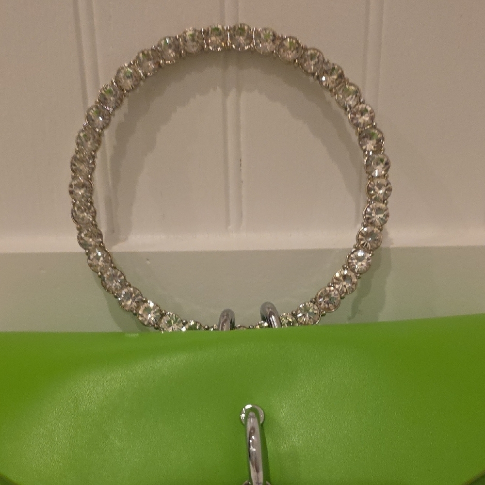 Lime Green Clutch with Rhinestone Handle - Picture 4 of 8